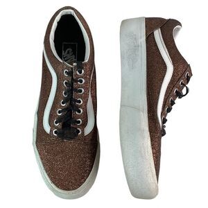 VANS Old Skool Skate Shoe Sparkle Glitter Brown Bronze Unisex Sz men 10/women 12